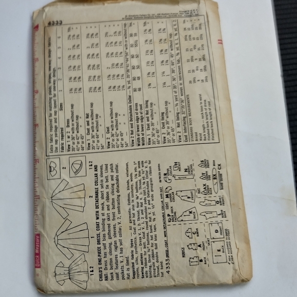 Vintage Simplicity Sewing Pattern 4333 Girls Dress Coat Hat Size 2 - Picture 2 of 2